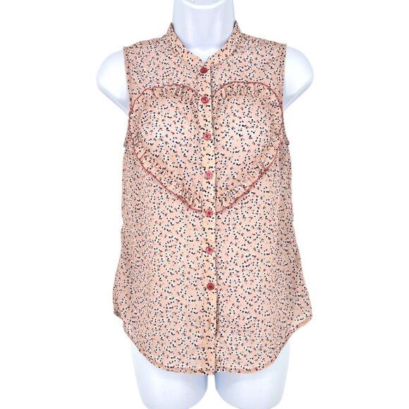 Modcloth Sweet and Smart sleeveless floral heart blouse blush pink Size XS - Picture 12 of 13